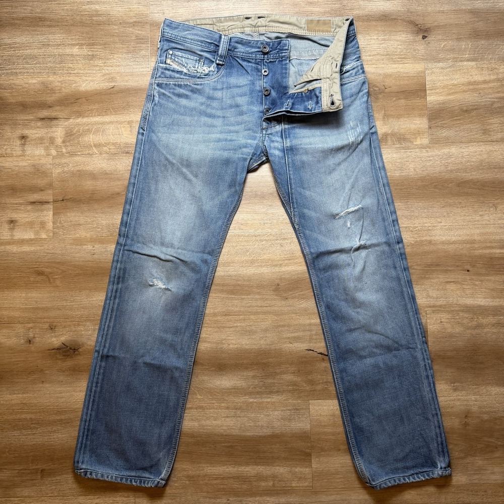 Diesel Jeans Men 31x32 Blue Timmen Slim aight Leg Cotton Distressed Denim Casual